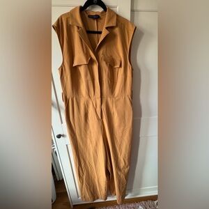 Sleeveless Utility Jumpsuit in “Biscuit”